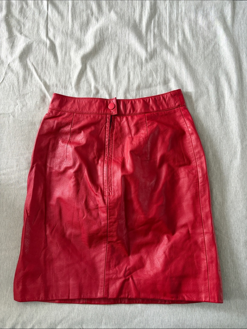 Red Faux Leather Mini Skirt with Button-Front Waist